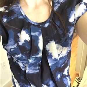 Kate Spade navy blue clouds crepe short sleeve top